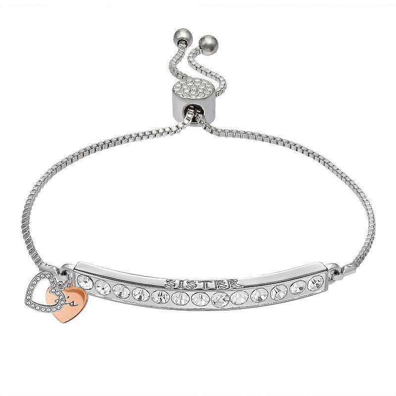 Brilliance Sister Crystal Heart Bar Bracelet, Womens Two Tone Product Image