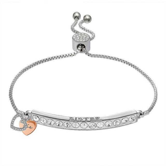 Brilliance Sister Crystal Heart Bar Bracelet, Womens Two Tone Product Image