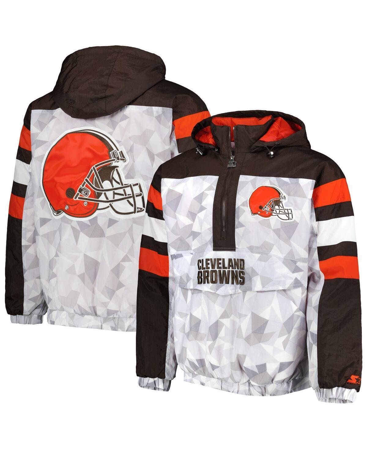 Mens Starter White Cleveland Browns Thursday Night Gridiron Raglan Half-Zip Hooded Jacket - White Product Image