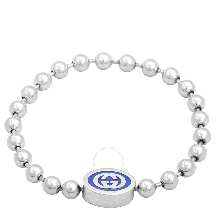 Interlocking G Boule Chain Sterling Silver Blue Enamel Bracelet In Silver-tone Product Image