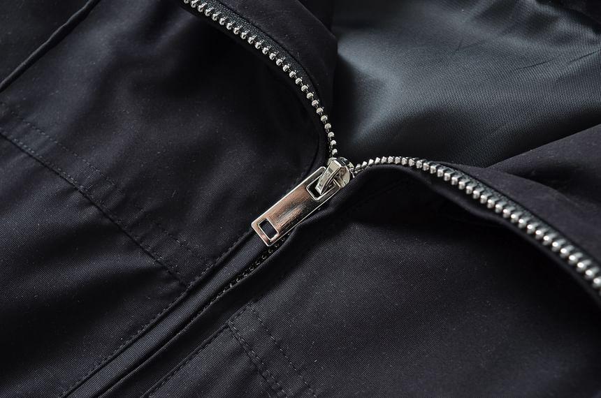 Hooded Plain Zip Up Jacket Product Image