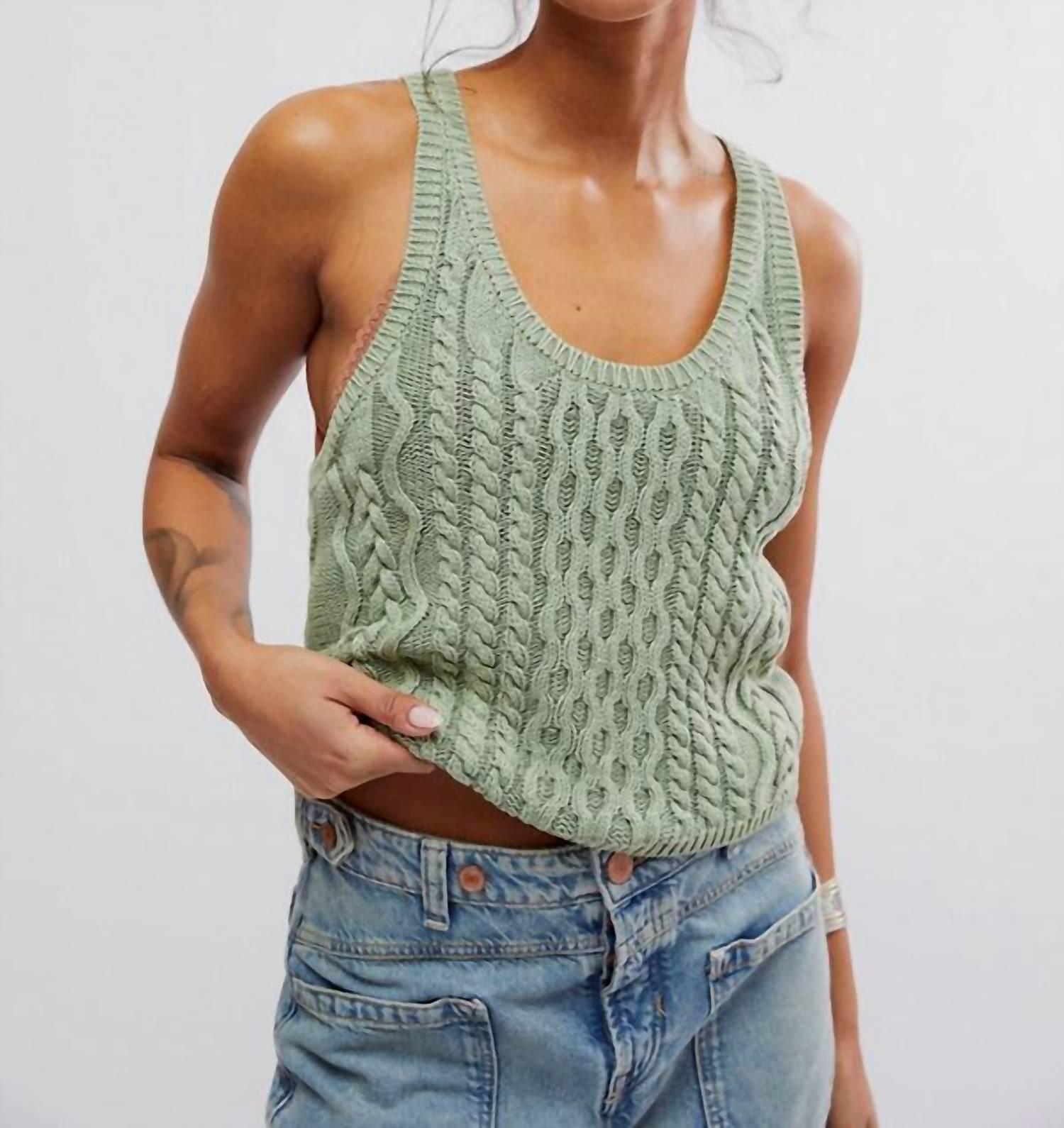 High Tide Cable Tank Top In Green Tea Product Image