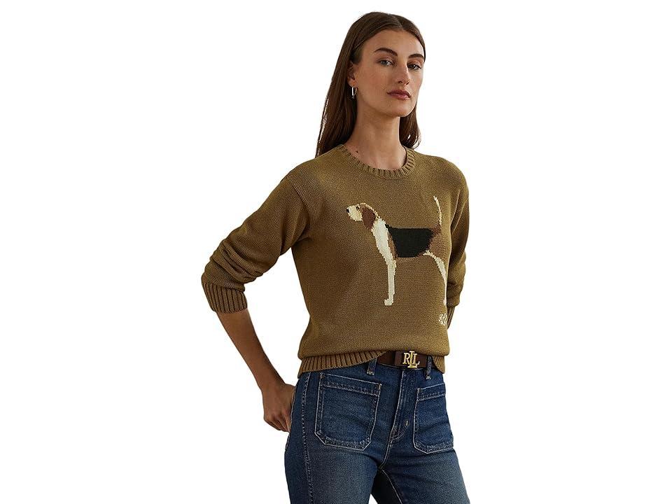 Lauren Ralph Lauren Intarsia-Knit Beagle Cotton Sweater (Honey Tan) Women's Sweater Product Image