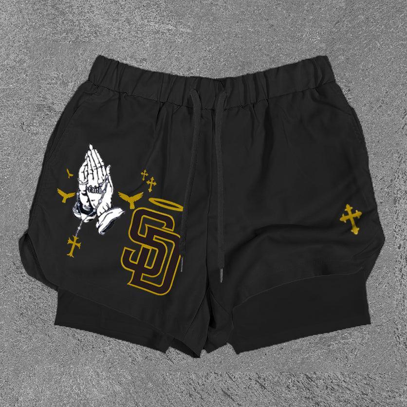 Sopula Vintage Praying Hands & Sd Graphic Performance Double Layer Quick Dry Shorts Product Image