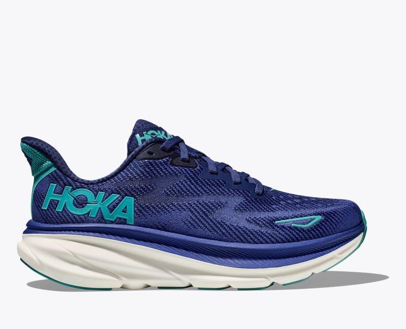 HOKA Womens Clifton 9 Shoes in Blanc De Blanc/Swim Day, Size 5 Product Image