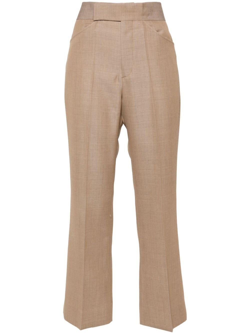 Wide Cropped Flared Trousers In Brown Product Image