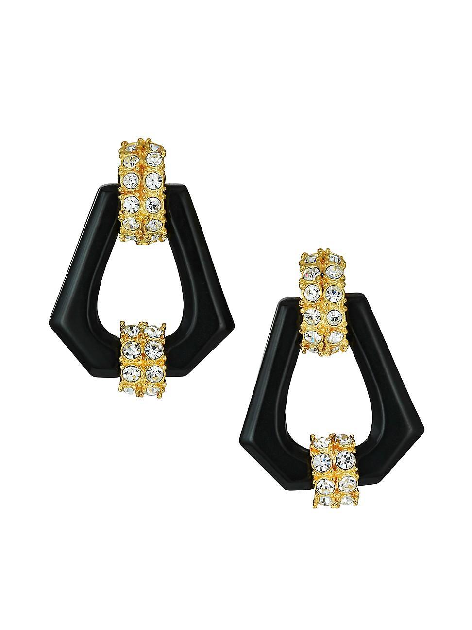 Womens 22K Goldplated, Black Resin & Crystal Hexagon Doorknocker Earrings - Gold Crystal Black - Gold Crystal Black Product Image