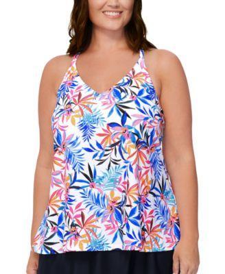 Island Escape Plus Size Tropical-Print Tankini Top, Created for Macys Product Image