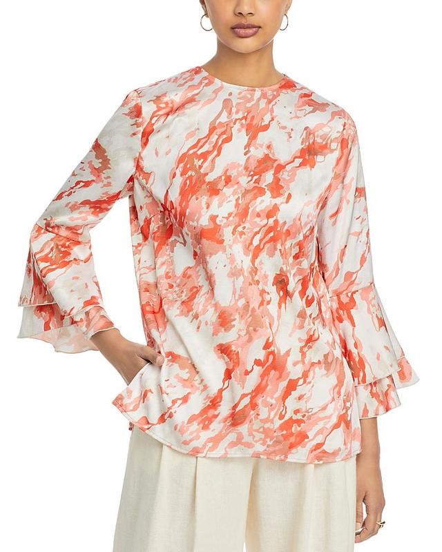 Abstract-Print Bell-Sleeve Blouse Product Image