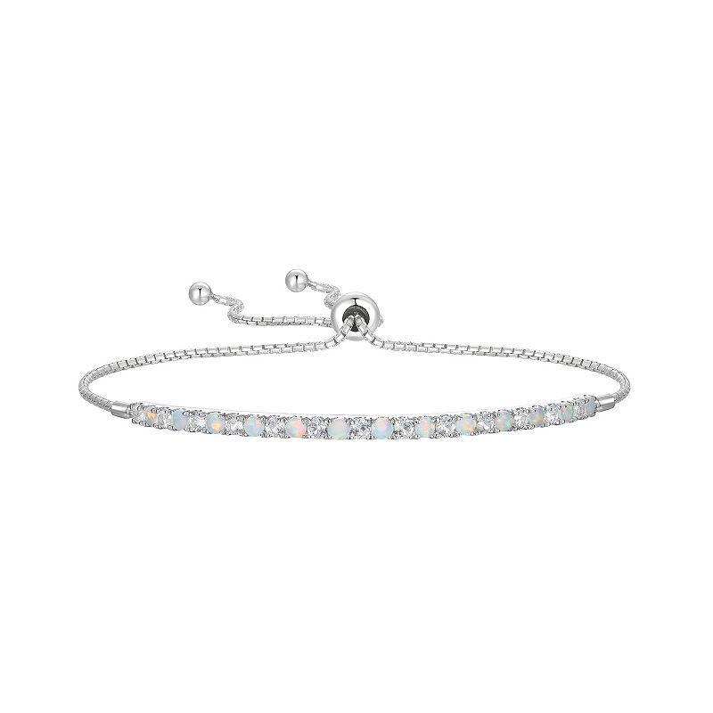 Sterling Silver Lab-Created Opal & White Sapphire Bolo Bracelet, Womens Product Image