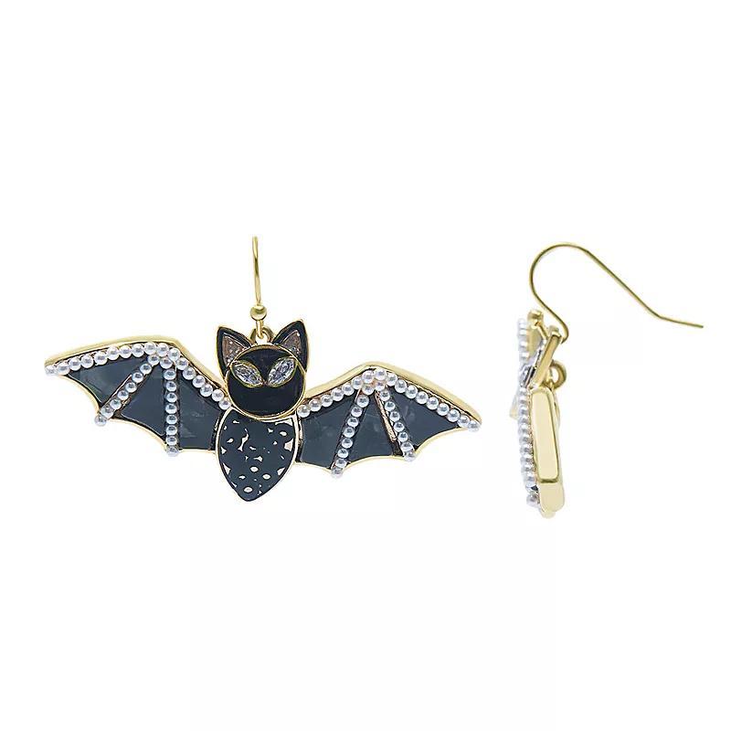 Celebrate Together Halloween Gold Tone Crystal & Simulated Pearl Bat Drop Earrings, Womens, Black Product Image