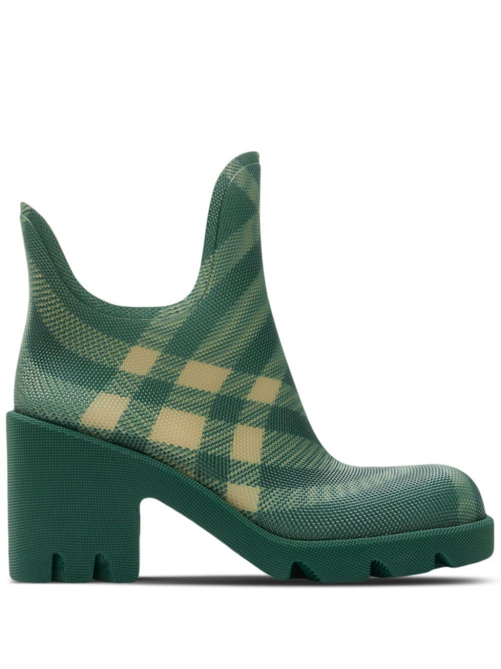 BURBERRY Marsh Checked Rubber Boots In Green,beige Product Image