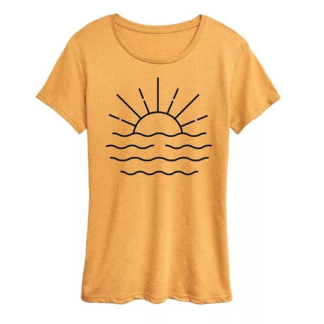 Womens Ocean Sunset Linework Graphic Tee Grey Yellow Product Image