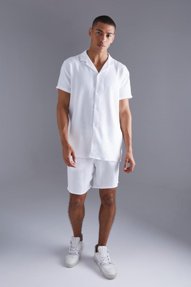 Mens White Short Sleeve Oversized Linen Revere Shirt And Short, White Product Image