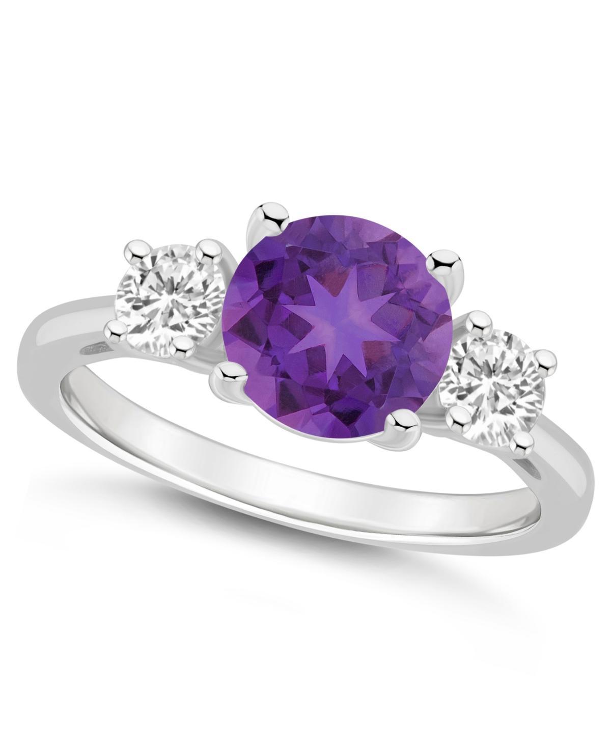 Macys Womens Amethyst (1-3/4 ct.t.w.) and White Topaz (2/3 ct.t.w.) 3-Stone Ring in Sterling Silver Product Image