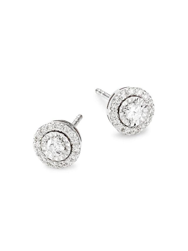 Womens 14K White Gold & 0.50 TCW Diamond Illusion-Set Halo Stud Earrings Product Image