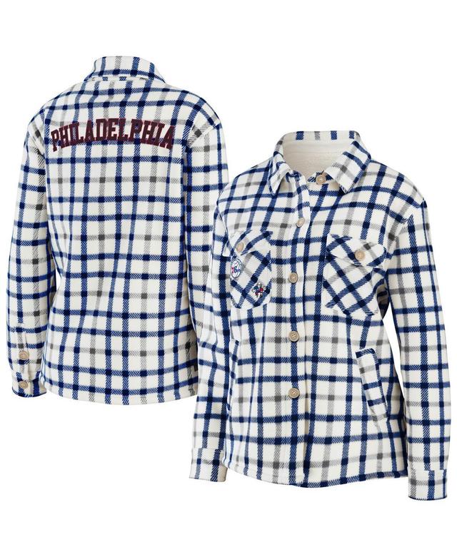 Womens WEAR by Erin Andrews Oatmeal/Purple Los Angeles Lakers Plaid Button-Up Shirt Jacket Product Image