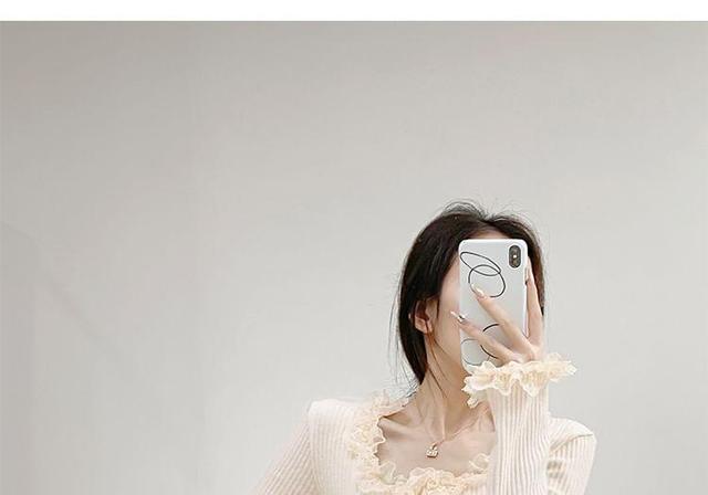 Scoop Neck Plain Lace Trim Button-Up Crop Cardigan Product Image