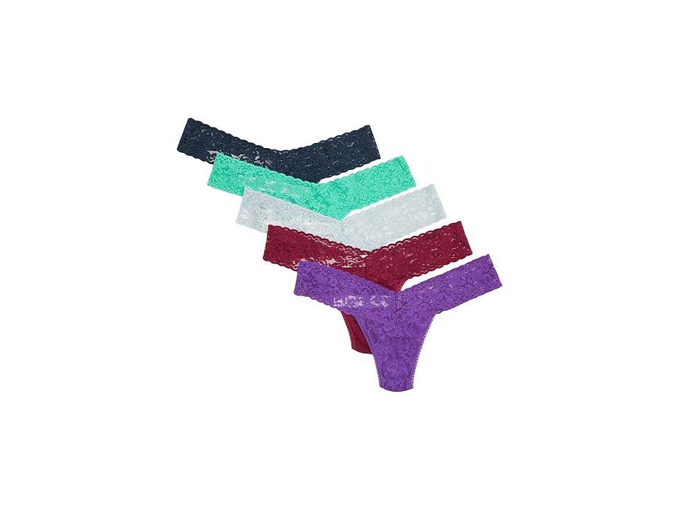 Hanky Panky Signature Lace Low Rise Thong 5-Pack (Tempting Turquoise/Sapphire /White/Twilight Purple/Hyacinth) Women's Underwear Product Image