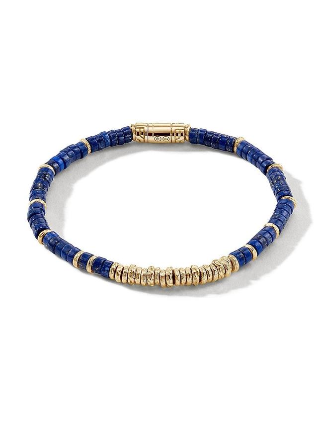 Mens Heishi 14K Yellow Gold & Lapis Lazuli Classic Chain Bracelet Product Image