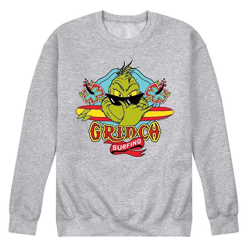 Mens Dr. Seuss The Grinch Surfing Fleece Sweatshirt Grey Gray Product Image