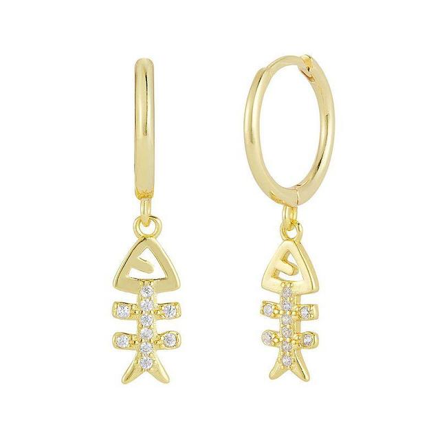 Sunkissed Sterling Cubic Zirconia Fish Skeleton Hoop Drop Earrings, Womens, Gold Product Image