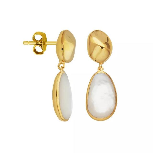 18k Gold Over Silver Genuine Mother of Pearl Pebble Drop Earrings, Womens, White Product Image