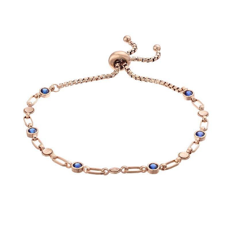 Kristen Kesho Sterling Silver Lab-Created Sapphire & Round Link Adjustable Bolo Bracelet, Womens Pink Tone Product Image