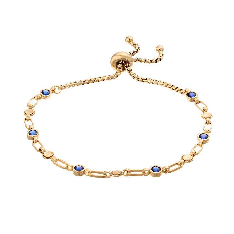 Kristen Kesho Sterling Silver Lab-Created Sapphire & Round Link Adjustable Bolo Bracelet, Womens Yellow Product Image