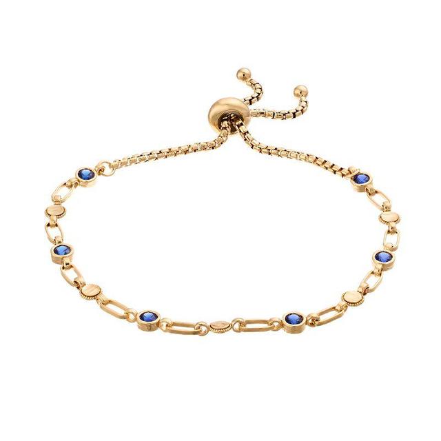 Kristen Kesho Sterling Silver Lab-Created Sapphire & Round Link Adjustable Bolo Bracelet, Womens Gold Tone Product Image