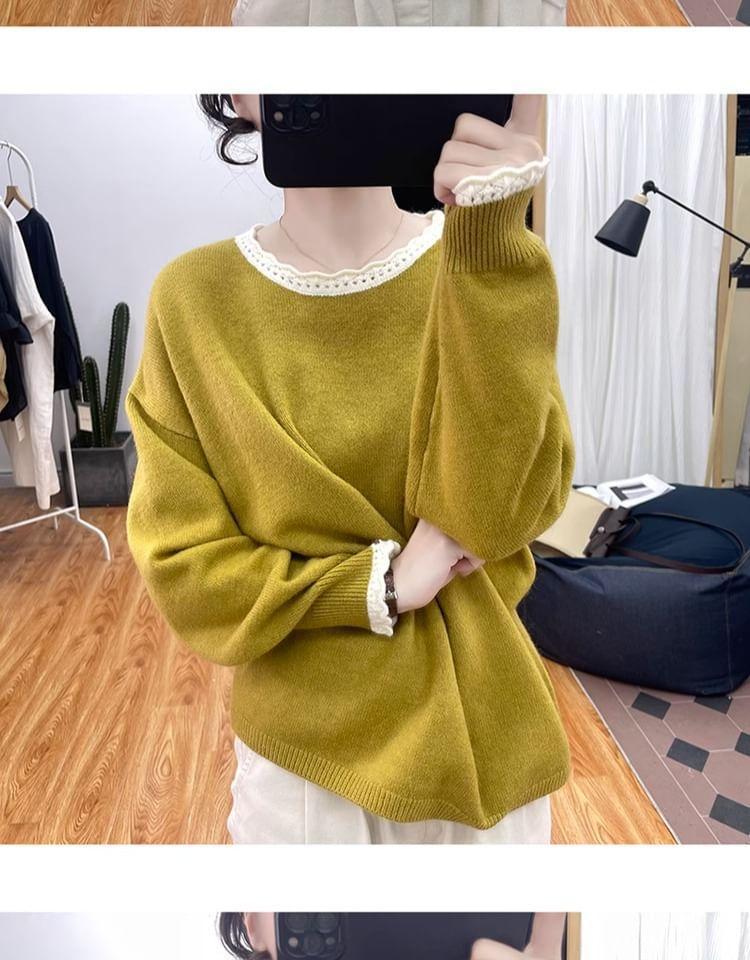 Crew Neck Contrast Trim Sweater Product Image