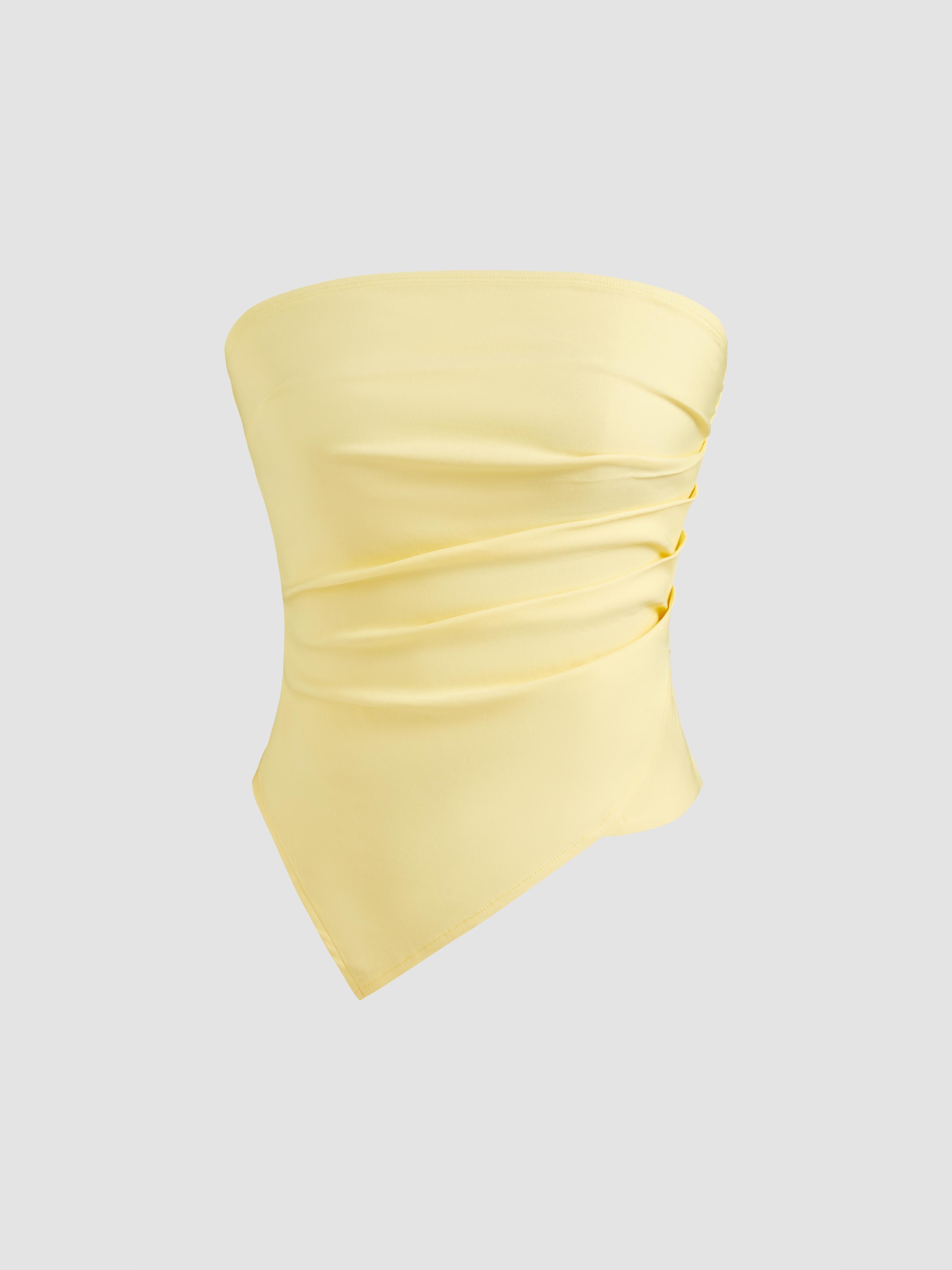 Solid Asymmetrical Hem Ruched Tube Top product image