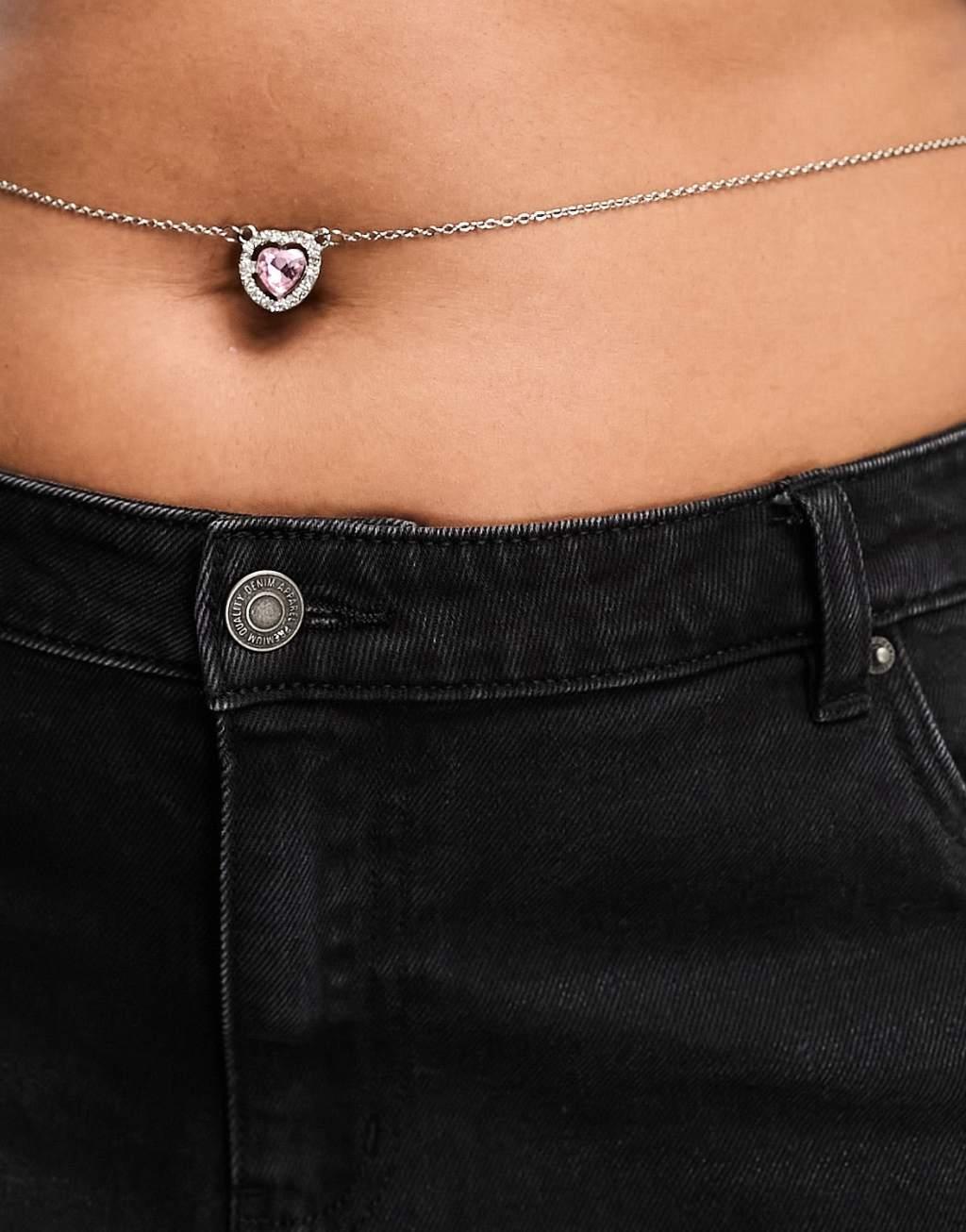 Image Gang Curve Sweetheart stainless steel belly chain with embellished heart pendant Product Image