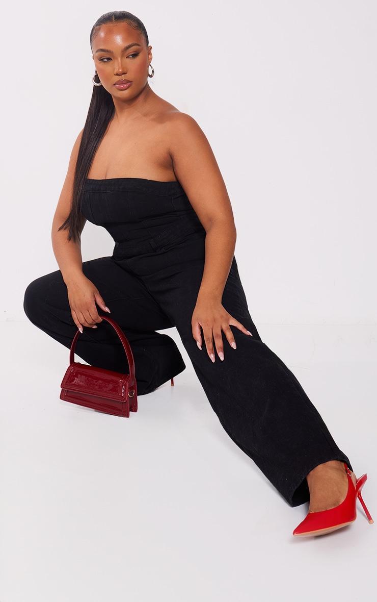 Plus Washed Black Bandeau Denim Jumpsuit Product Image