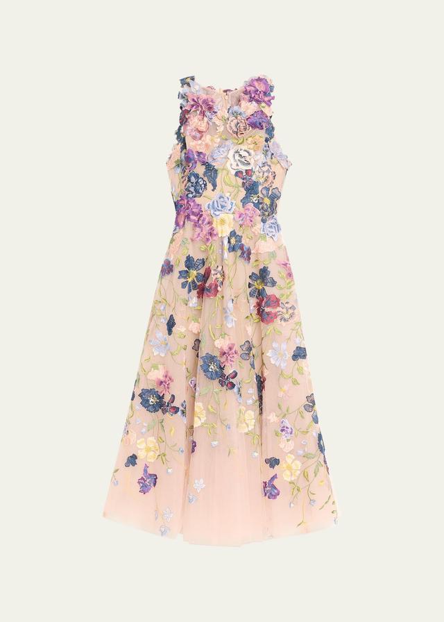 Multicolor Floral Embroidered Cocktail Dress with 3D Flower Accents Product Image