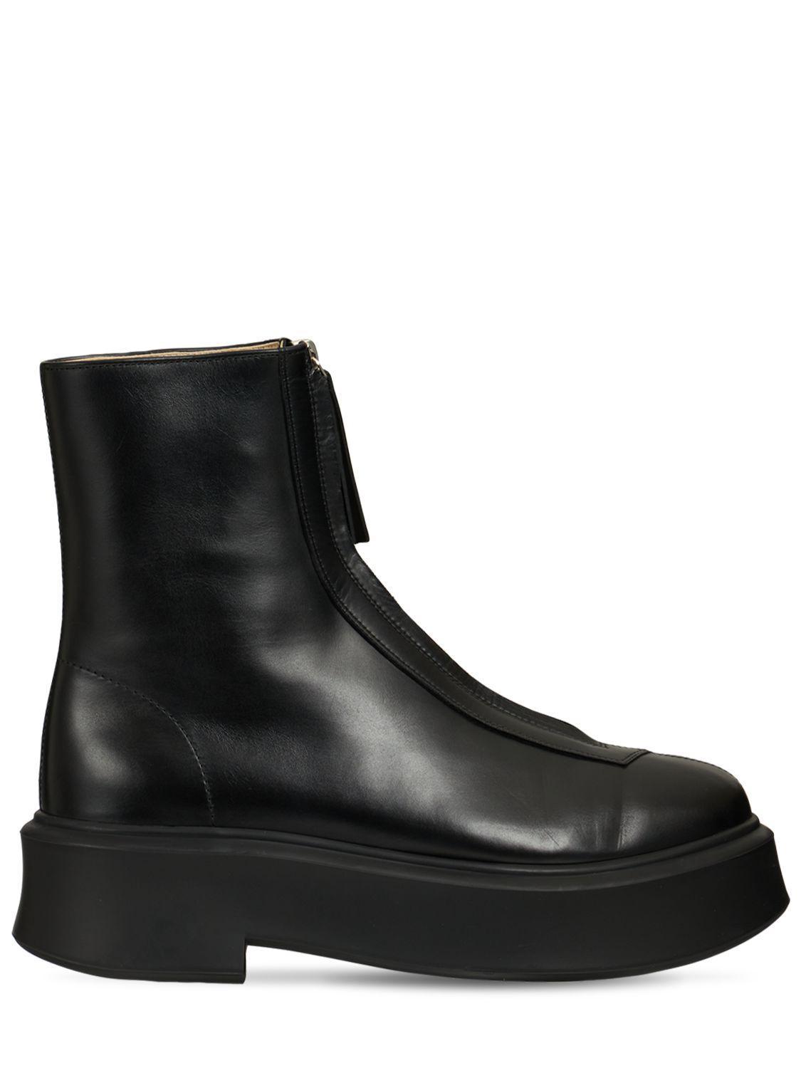 THE ROW Leather Ankle Boots In Black Product Image