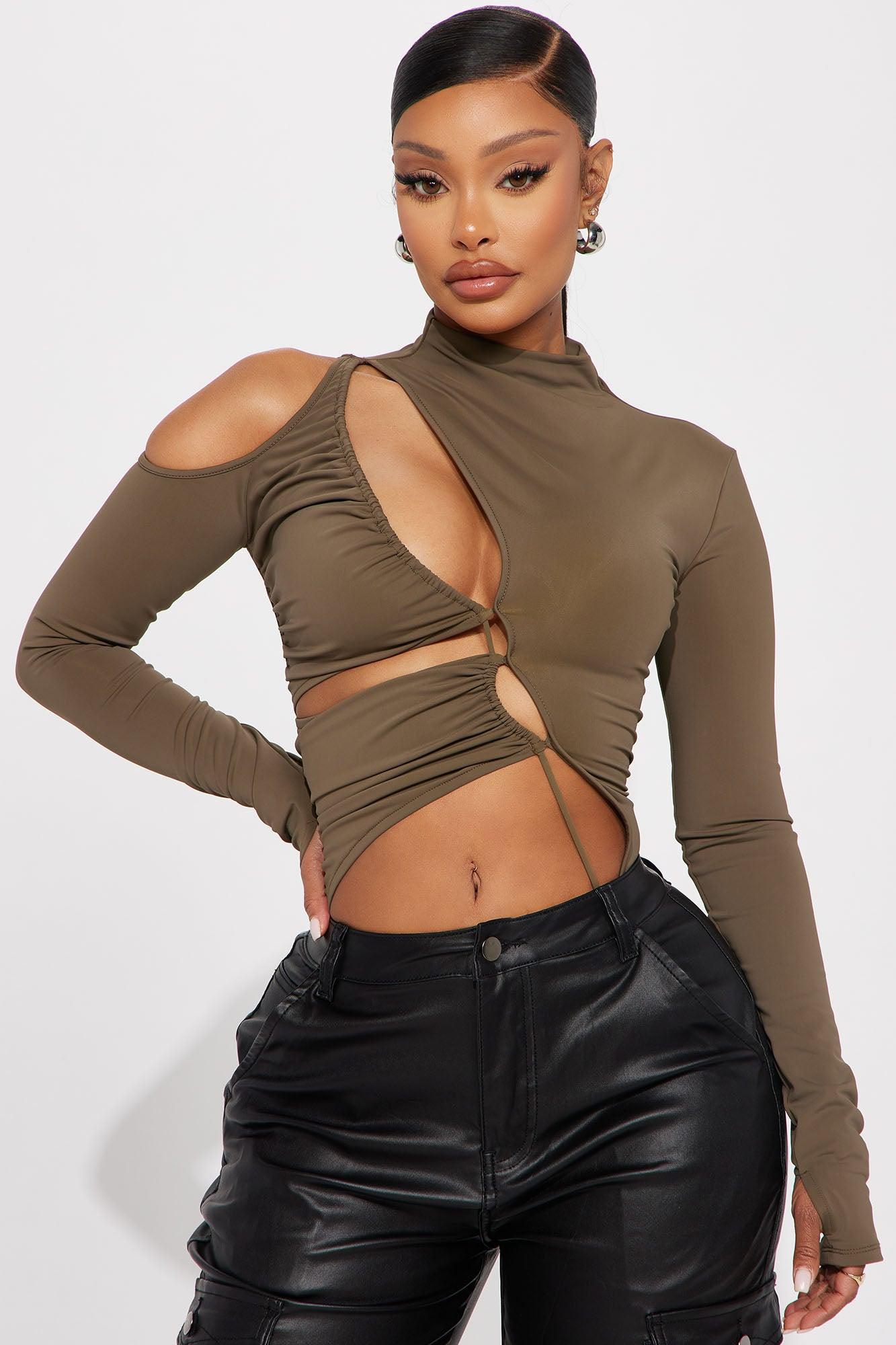 Say My Name Cut Out Bodysuit - Olive Product Image