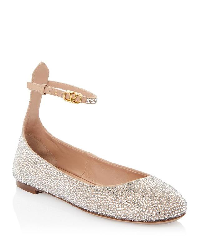 Valentino Garavani Tan-Go Crystal Embellished Ankle Strap Ballet Flat Product Image