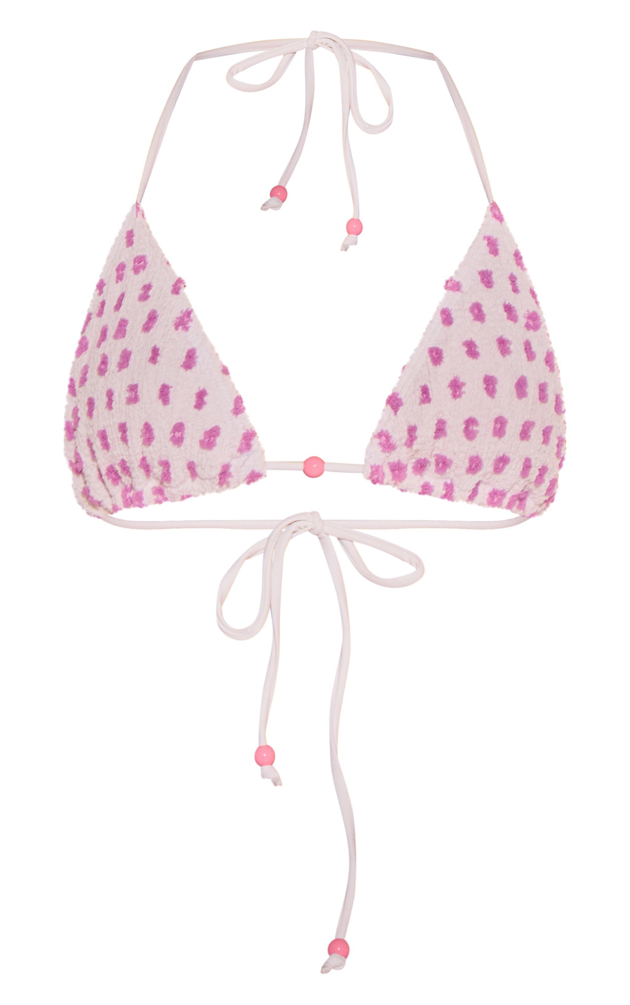 White Textured Spot Triangle Bikini Top Product Image