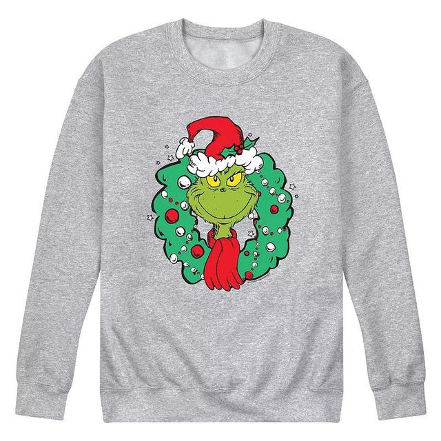 Mens Dr. Suess The Grinch Wreath Sweatshirt Athletic Grey Product Image