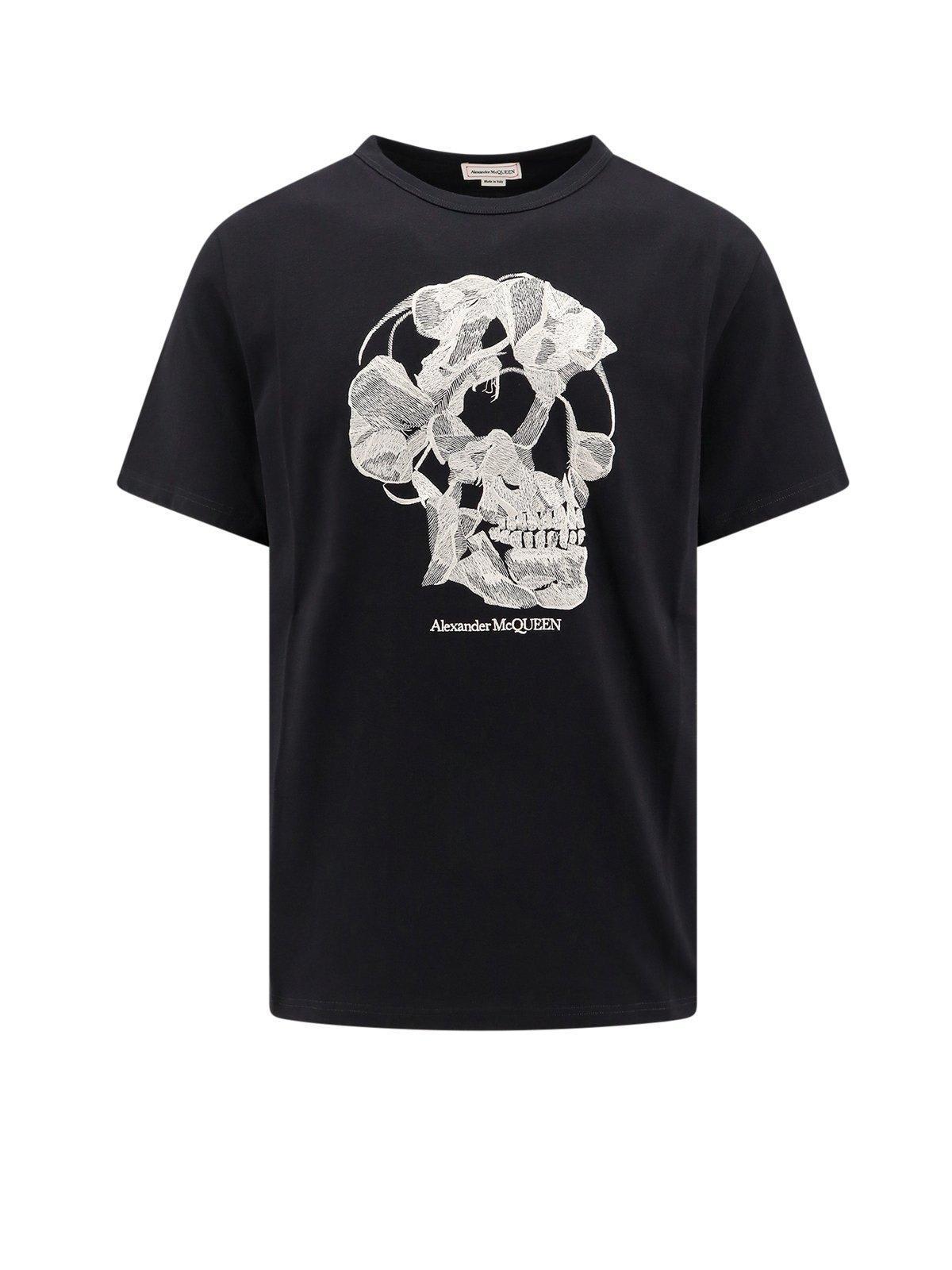 Skull Embroidered Crewneck T-shirt In Black Product Image