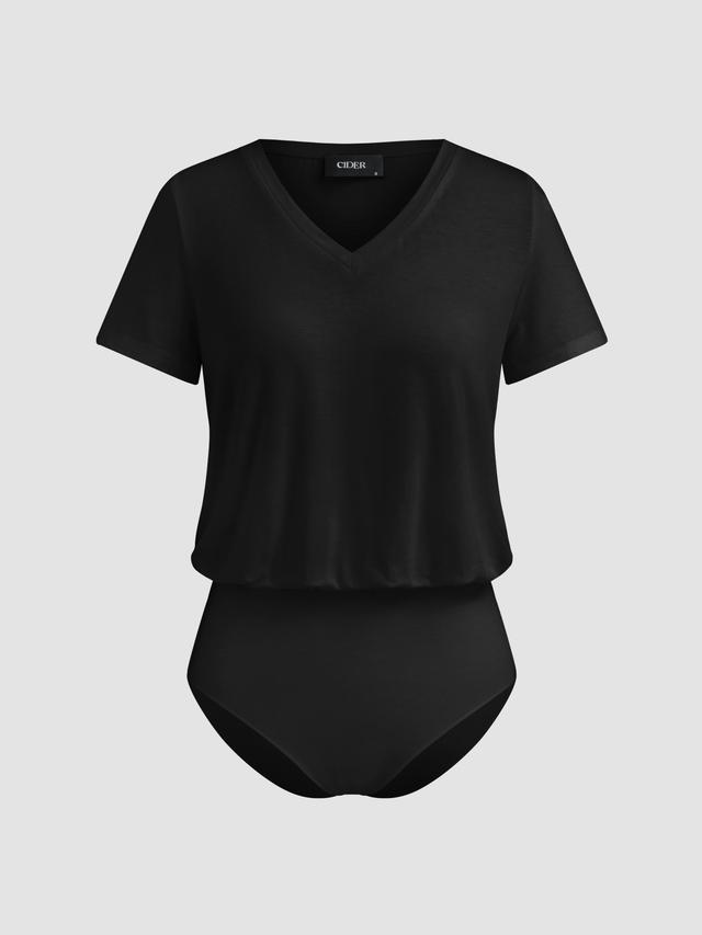 V-neck Solid Short Sleeve Bodysuit Product Image