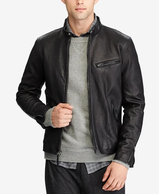 Mens Lambskin Leather Caf Racer Jacket Product Image