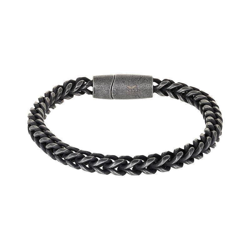 Mens LYNX Antiqued Finish Stainless Steel Wheat Chain Bracelet Product Image