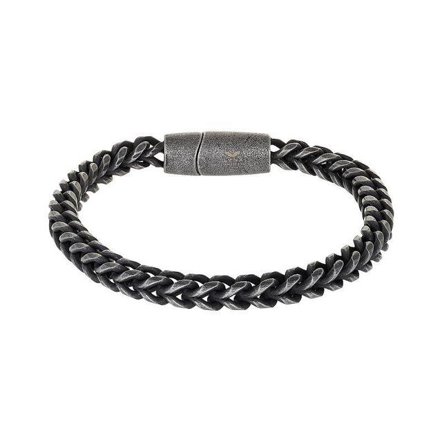 Mens LYNX Antiqued Finish Stainless Steel Wheat Chain Bracelet Grey Product Image