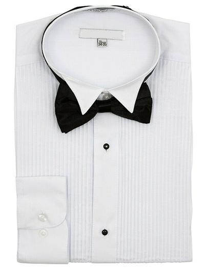 White Regular Fit Wingtip Collar Pin Pleated Tuxedo Shirt with Bow Tie Product Image