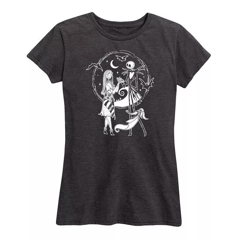 Disneys Nightmare Before Christmas Womens Jack Sally Zero Graphic Tee, Girls Grey Gray Product Image