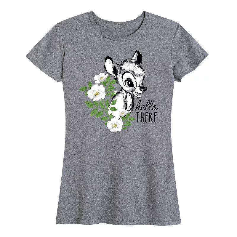 Disneys Bambi Womens Hello There Graphic Tee Grey Gray Product Image