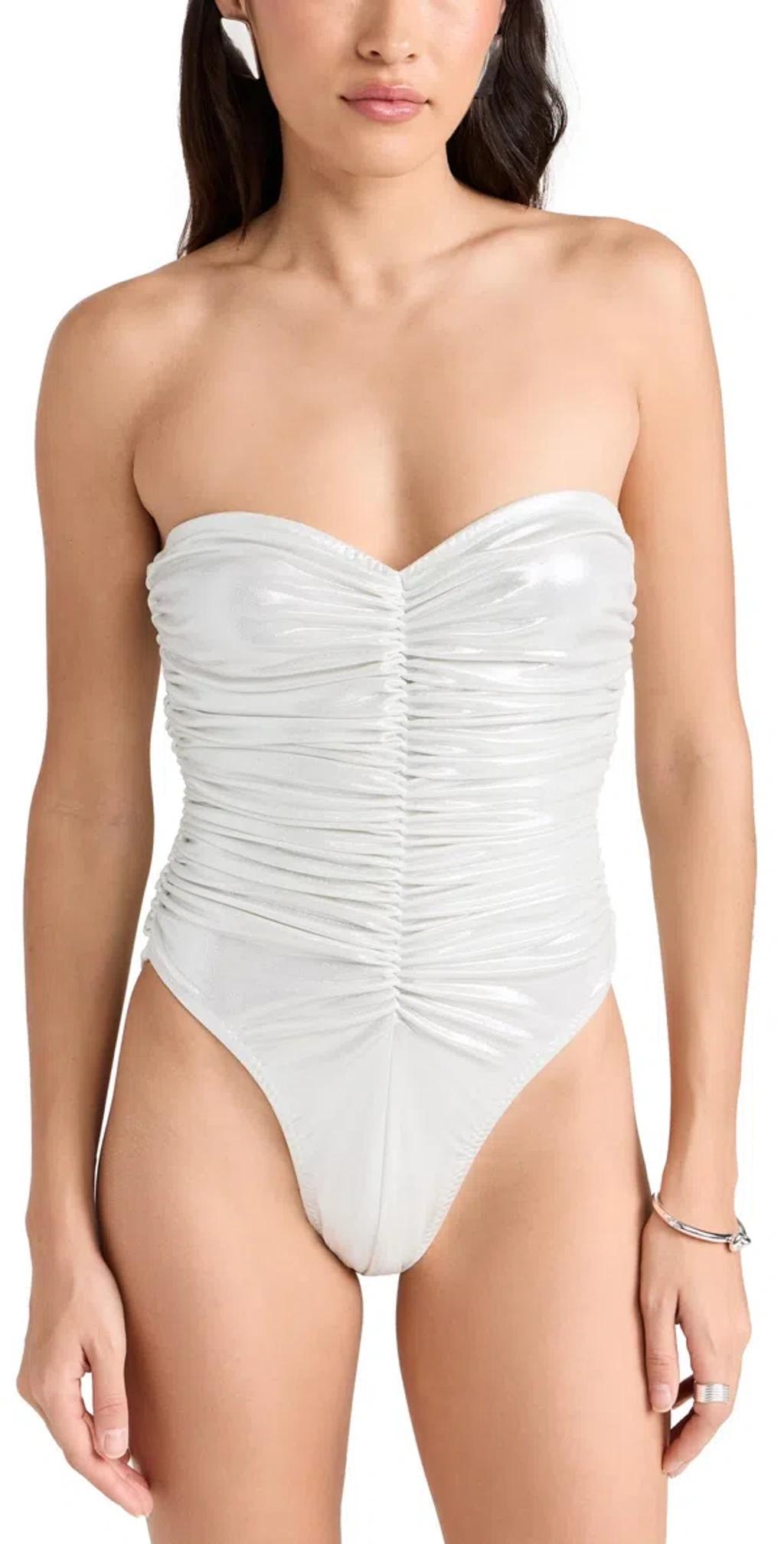 NORMA KAMALI Slinky Marissa Strapless Shirred One-piece Swimsuit In Pearl Product Image