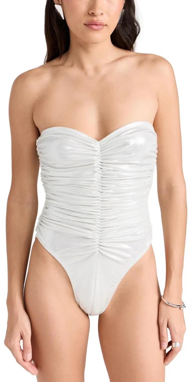 NORMA KAMALI Slinky Marissa Strapless Shirred One-piece Swimsuit In Pearl Product Image